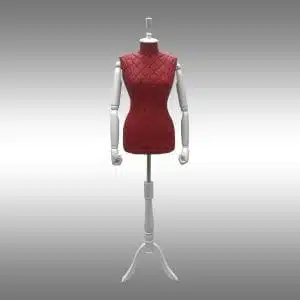 Kapitone Kumaş Bayan Terzi Mankeni Ahşap Kollu Kırmızı