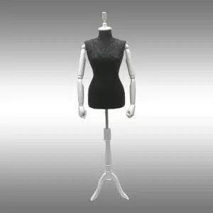 Kapitone Kumaş Bayan Terzi Mankeni Ahşap Kollu Siyah