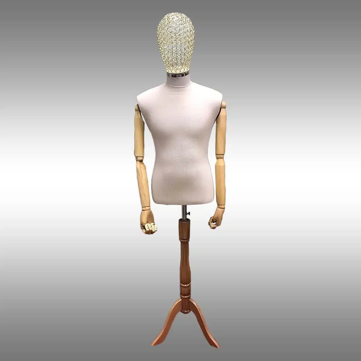 Tel Kafalı Erkek Terzi Mankeni Ahşap Kollu Tel Kafalı Erkek Terzi Mankeni Ahşap Kollu Çatal Takım Krem