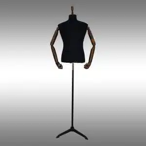 Erkek Terzi Mankeni Ahşap Kollu Yıldız Ayak Siyah Kumaş